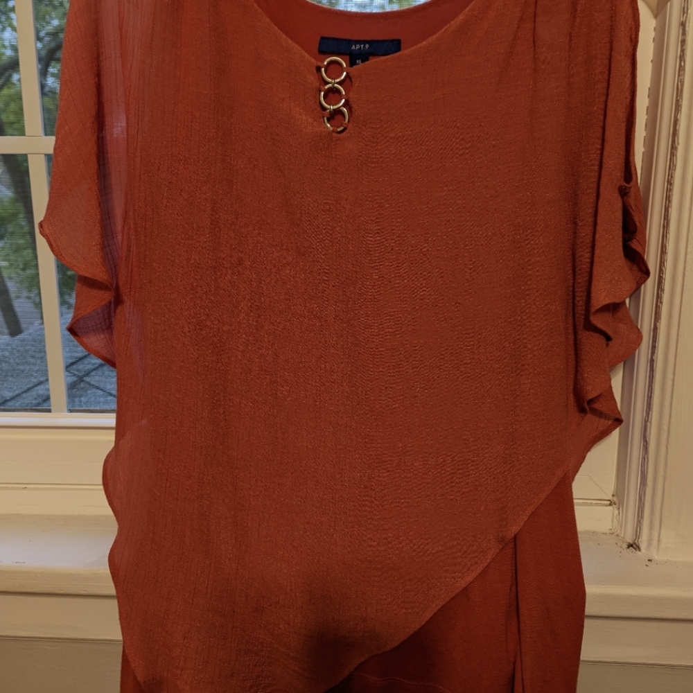 Coral Layered Blouse with Gold Ring Accent